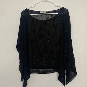 Scala Black Sheer Floral Blouse
